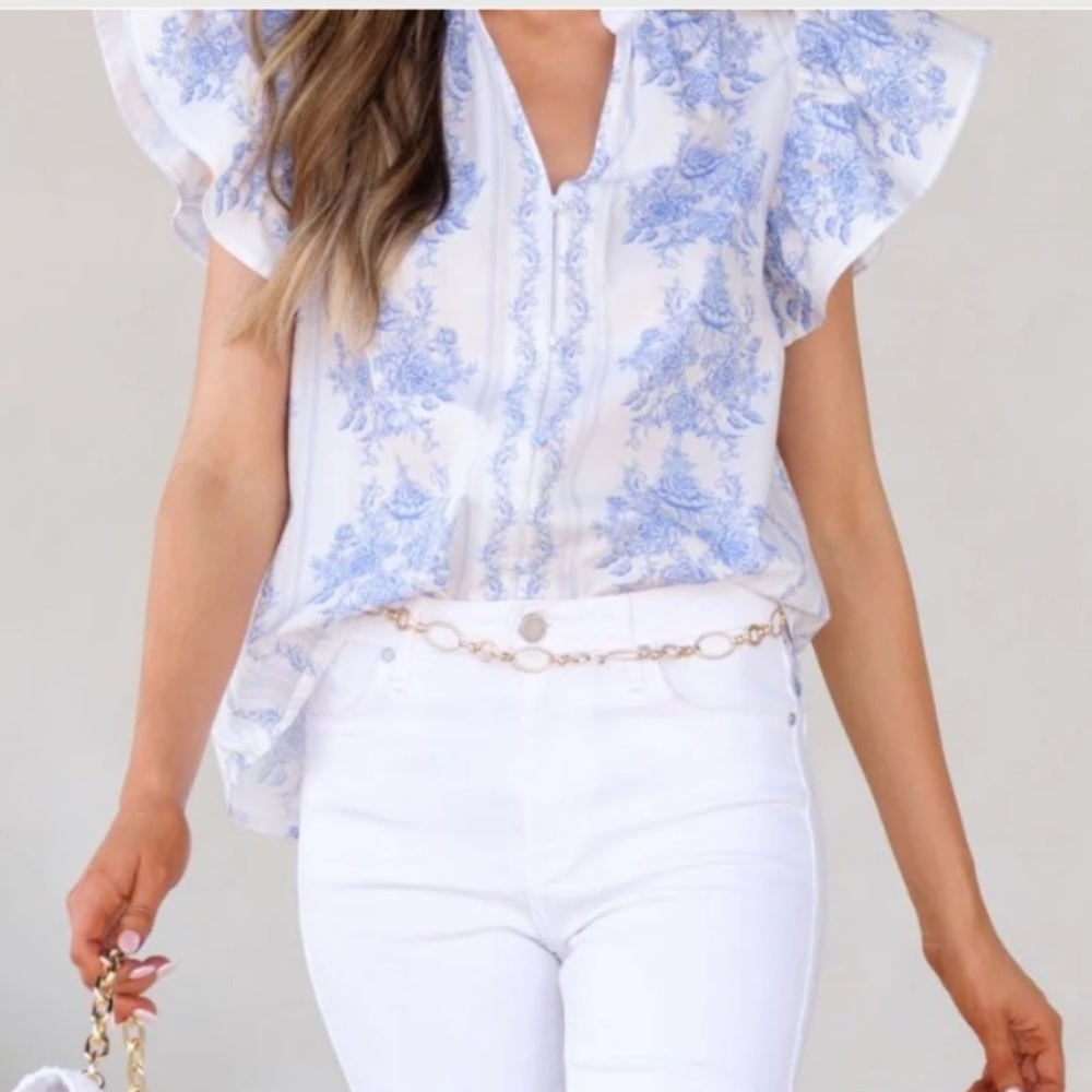 Springtime Days Blue Toile Top